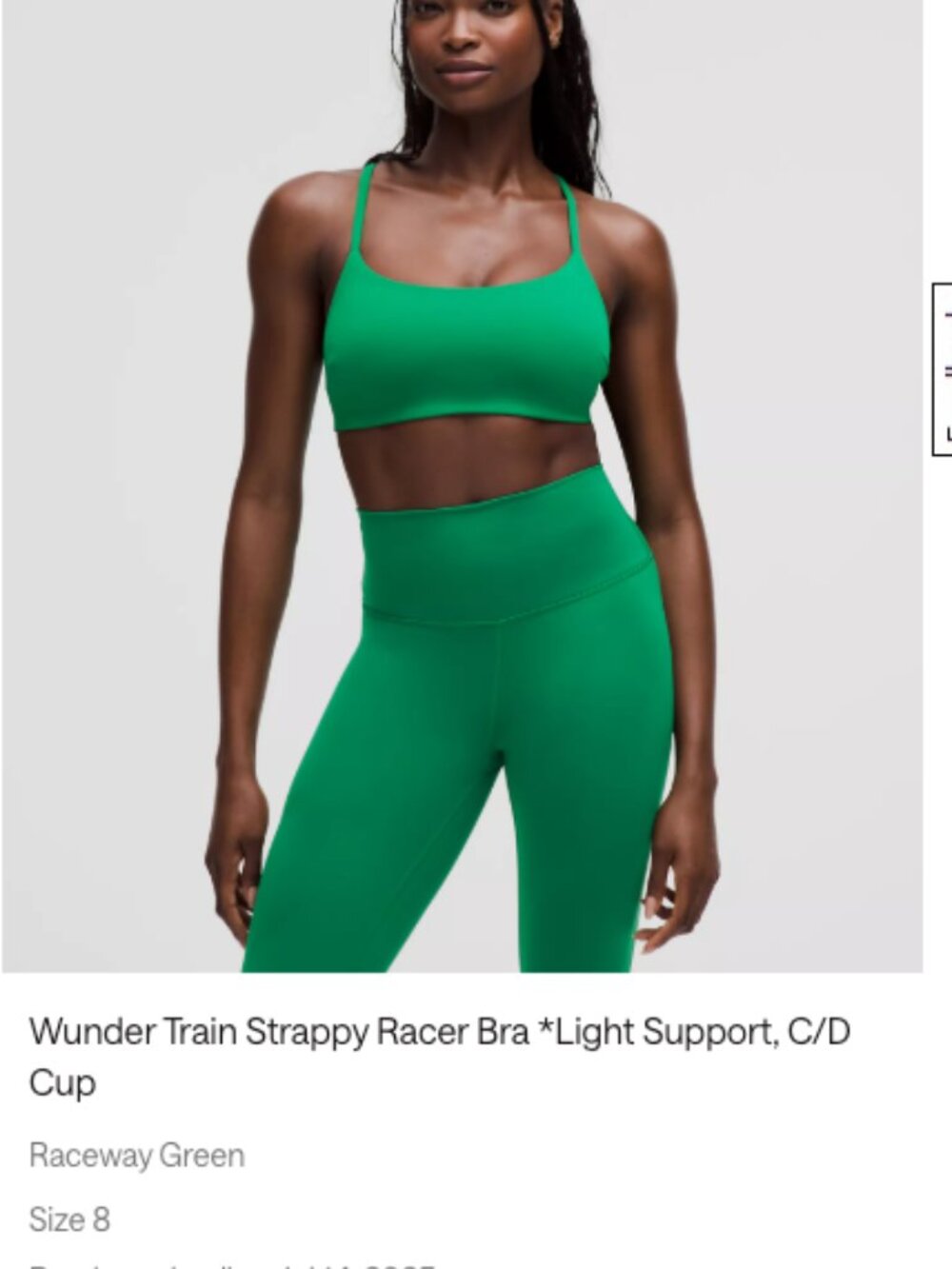 lululemon Wunder Train Strappy Racer Bra Raceway Green Size 8 C/D